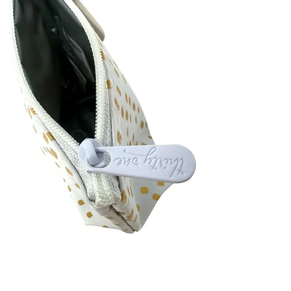 Thirty One Gifts White & Gold Makeup Bag Zipper‎ Clip Cute Compact Travel Purse